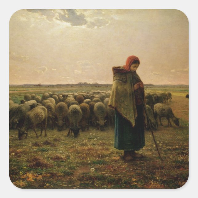 Shepherdess with her Flock, 1863 Square Sticker (Front)