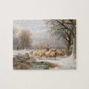 Shepherdess with her Flock in a Winter Landscape ( Jigsaw Puzzle
