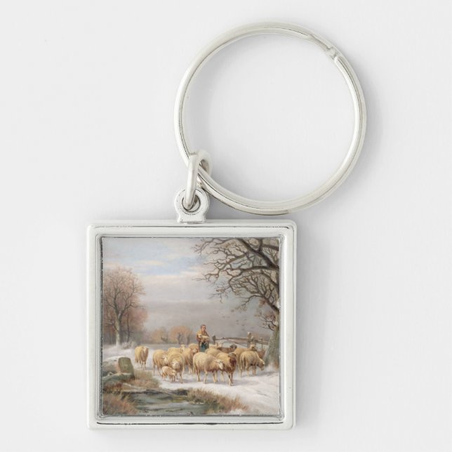 Shepherdess with her Flock in a Winter Landscape ( Key Ring (Front)