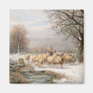 Shepherdess with her Flock in a Winter Landscape ( Magnet