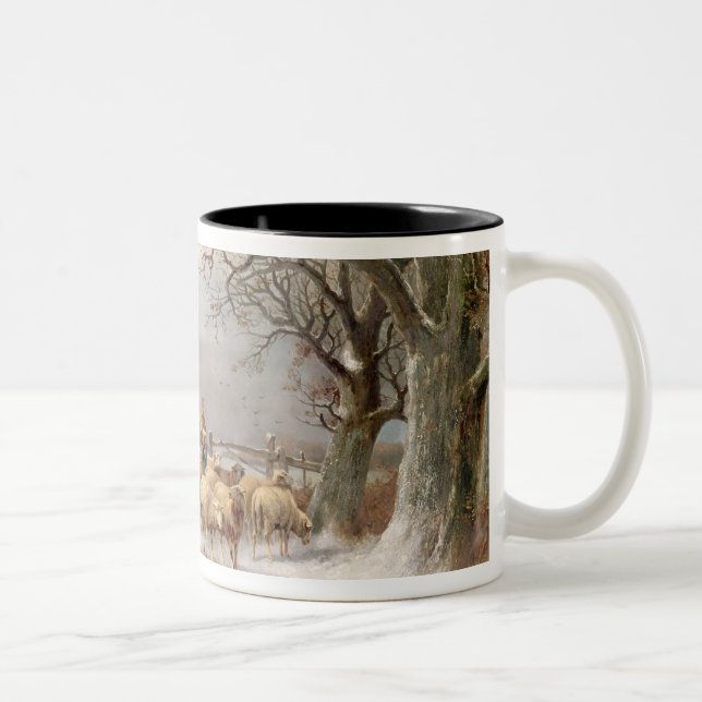 Shepherdess with her Flock in a Winter Landscape ( Two-Tone Coffee Mug (Right)