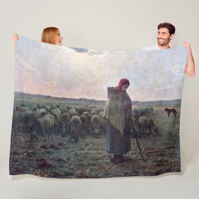 Shepherdess with Her Flock, Jean-Francois Millet Fleece Blanket (In Situ)