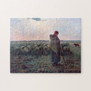 Shepherdess with Her Flock, Jean-Francois Millet Jigsaw Puzzle