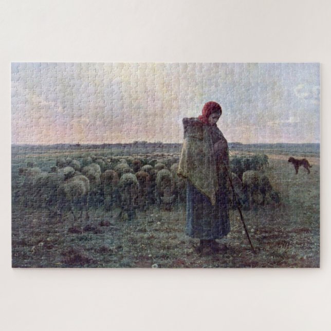 Shepherdess with Her Flock, Jean-Francois Millet Jigsaw Puzzle (Horizontal)
