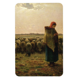 Shepherdess With Her Flock Jean-Francois Millet Magnet