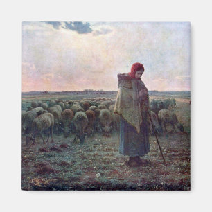 Shepherdess with Her Flock, Jean-Francois Millet Magnet