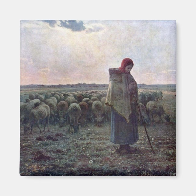 Shepherdess with Her Flock, Jean-Francois Millet Magnet (Front)