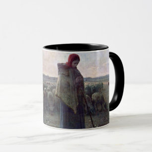Shepherdess with Her Flock, Jean-Francois Millet Mug