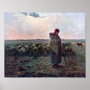 Shepherdess with Her Flock, Jean-Francois Millet Poster