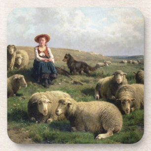 Shepherdess with Sheep in a Landscape Coaster