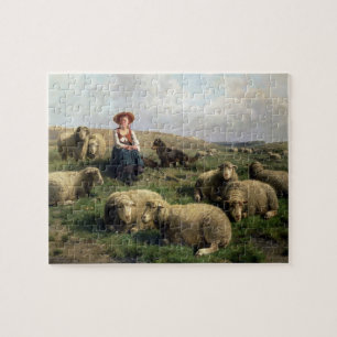 Shepherdess with Sheep in a Landscape Jigsaw Puzzle