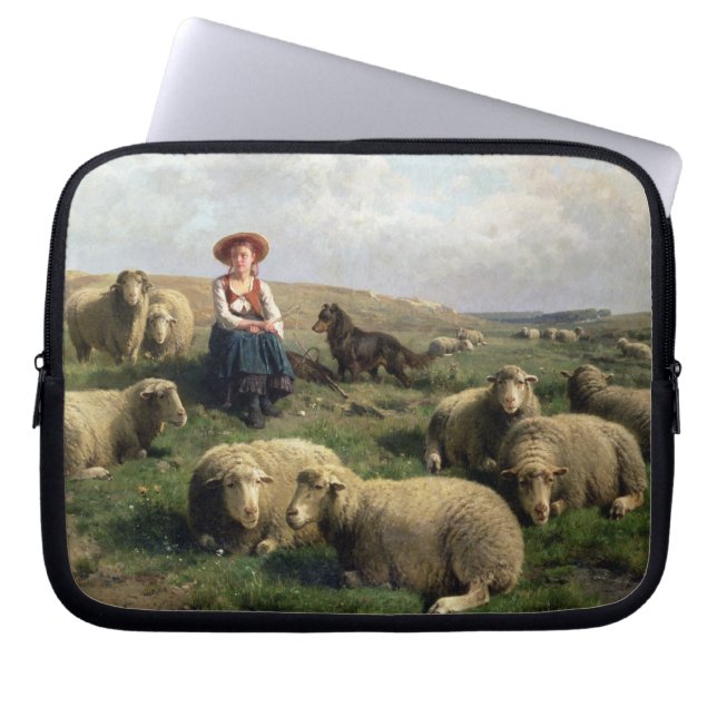 Shepherdess with Sheep in a Landscape Laptop Sleeve (Front)
