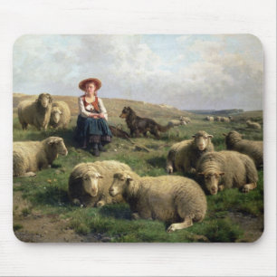 Shepherdess with Sheep in a Landscape Mouse Mat