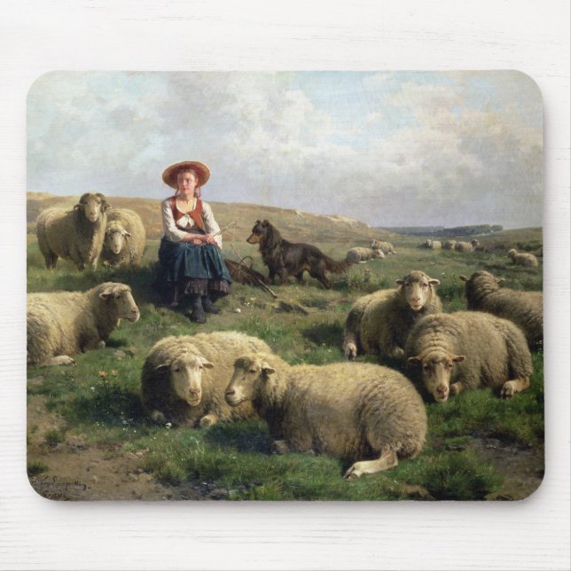 Shepherdess with Sheep in a Landscape Mouse Mat (Front)