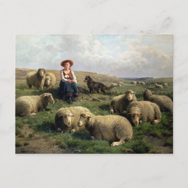 Shepherdess with Sheep in a Landscape Postcard (Front)