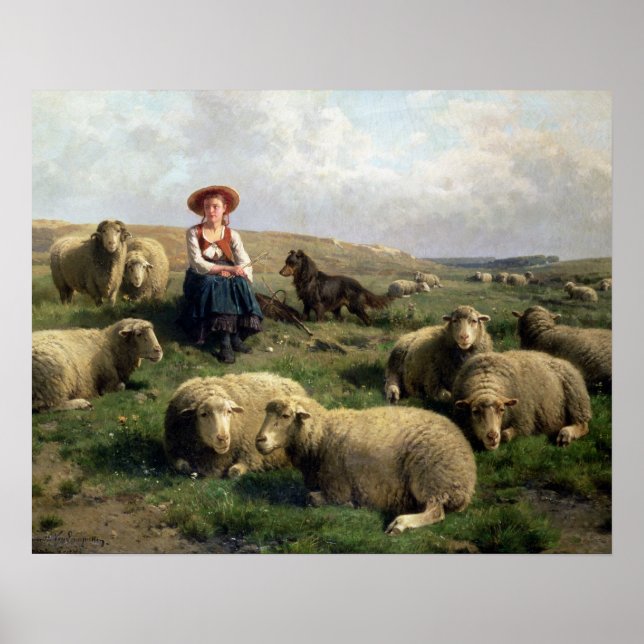 Shepherdess with Sheep in a Landscape Poster (Front)