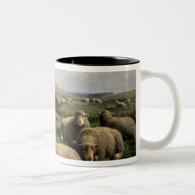 Shepherdess with Sheep in a Landscape Two-Tone Coffee Mug (Right)