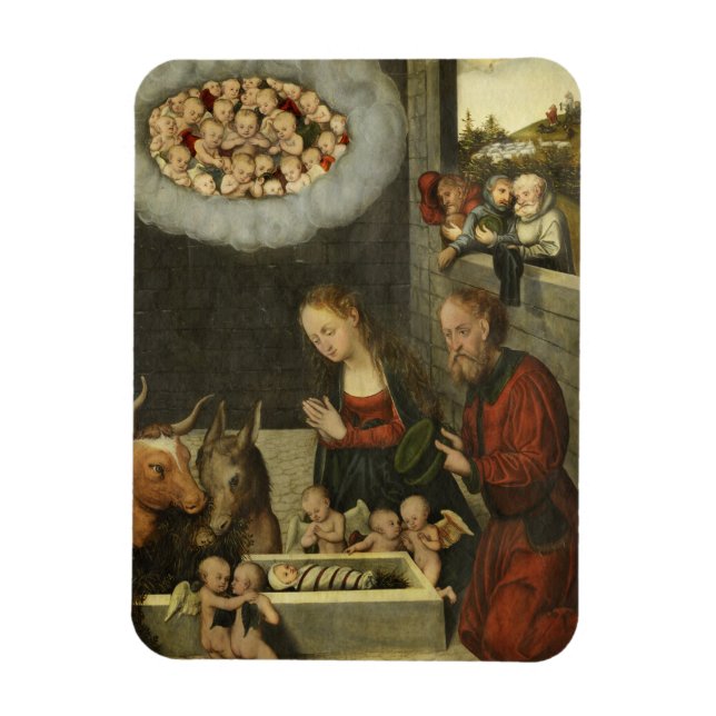 Shepherds Adoring Baby Jesus by Cranach Magnet (Vertical)