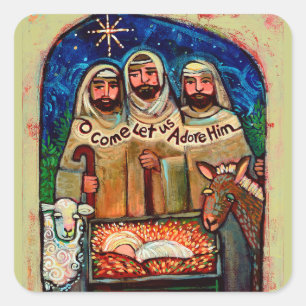 Shepherds at the Manger Christmas Stickers