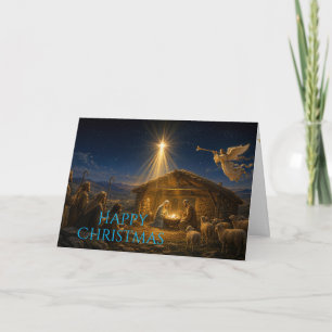 Shepherds gather at the Nativity  Holiday Card