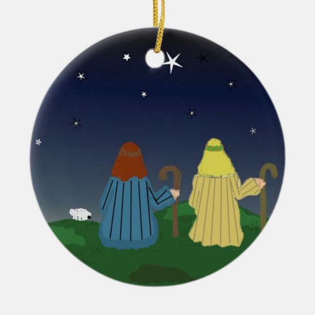 Shepherds in the Fields Ceramic Tree Decoration (Front)