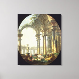 Shepherds with Animals in a Classical Landscape Canvas Print