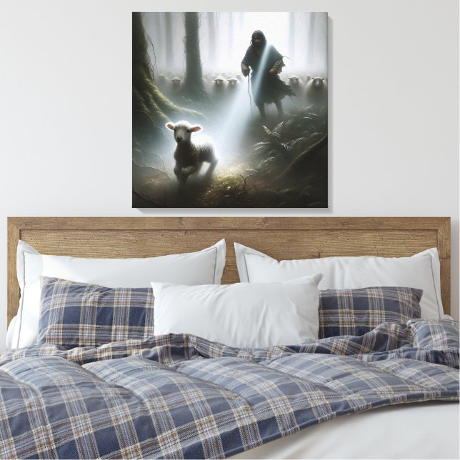 Shephere Rescuing a Lost Lamb Canvas Print (Insitu(Bedroom))