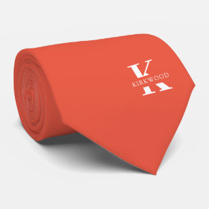Sherbet Orange Elegant Monogram + Name One-Sided Tie