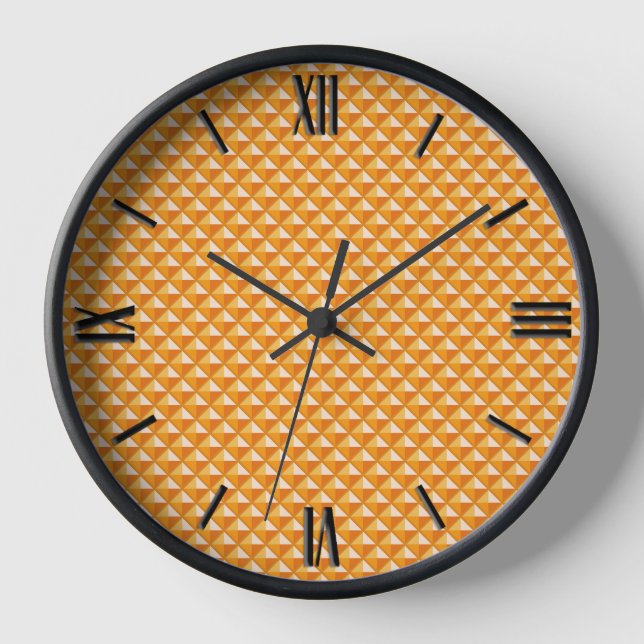Sherbet orange, enamel look, studded grid clock (Front)