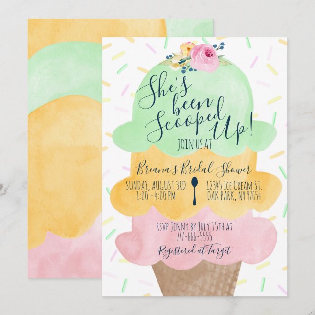Sherbet Scooped Up Ice Cream Bridal Shower Invitation (Front/Back)