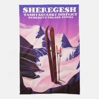 Sheregesh ,Kemerovo Oblast Russia ski travel print Tea Towel
