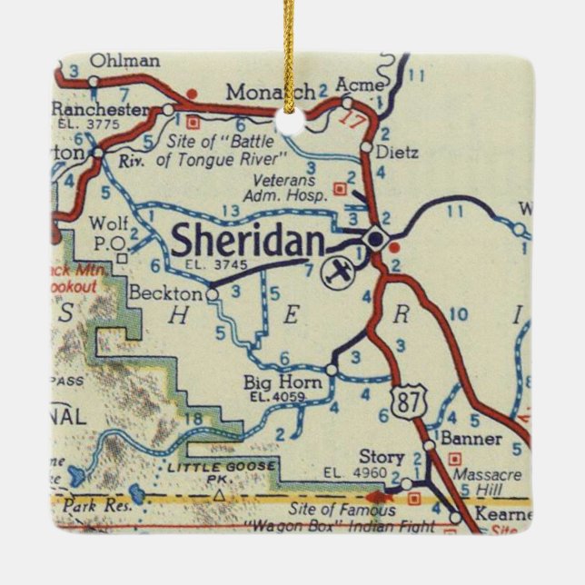 Sheridan WY Classic Map Ceramic Ornament (Back)