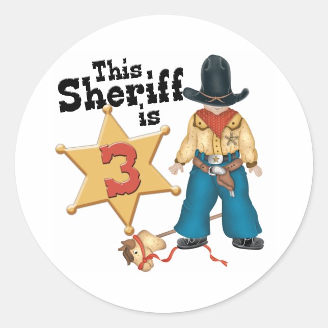 Sheriff 3rd Birthday Classic Round Sticker (Front)