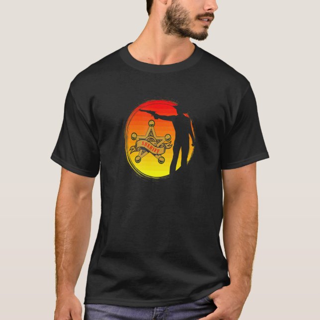 Sheriff And Sheriff's Badge On Retro Sunset  T-Shirt (Front)