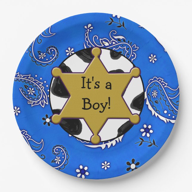 Sheriff badge  Blue Bandanna Paper Plates (Front)