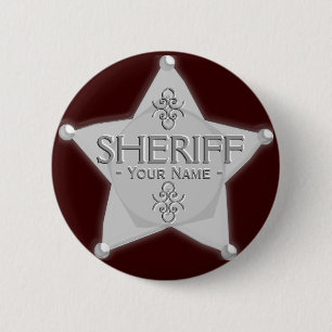 Sheriff Badge Wild West Party Button Silver