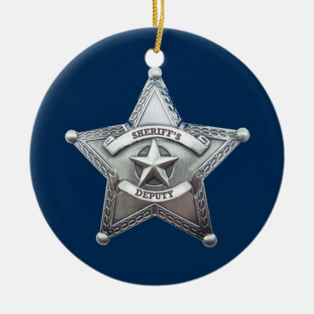 Sheriff Deputy Badge Ceramic Tree Decoration (Front)