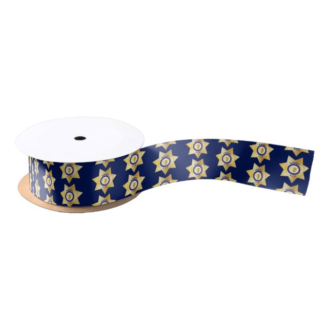 Sheriff Gold Badge on Dark Blue Patterned Satin Ribbon (Spool)