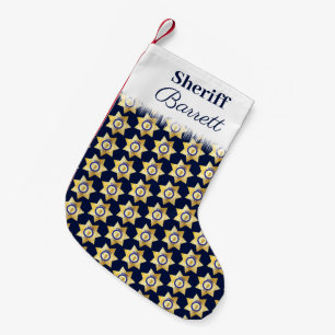 Sheriff Gold Star Badge Patterned Personalised Small Christmas Stocking