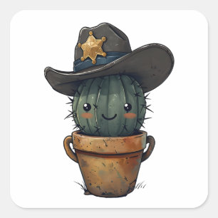 Sheriff Spike-Cactus Character Square Sticker