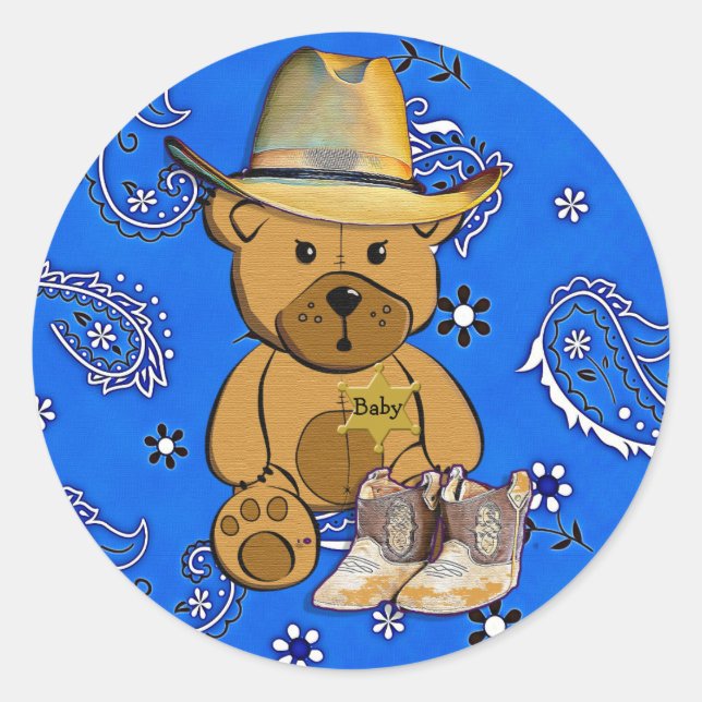 Sheriff Teddy Bear Blue  Bandanna  Sticker (Front)