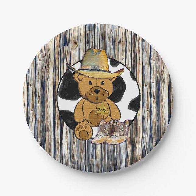Sheriff Teddy Bear Cake Paper Plate (Front)