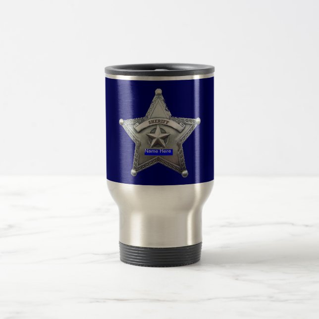 Sheriff Thin Blue Line Badge Travel Mug (Center)