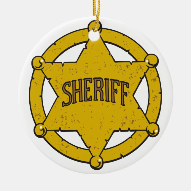 Sheriffs Star Badge Ceramic Tree Decoration (Front)