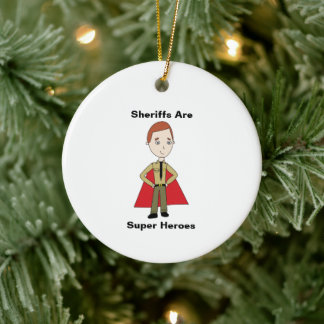 Sheriffs Super Hero Cartoon Personalize Ceramic Tree Decoration