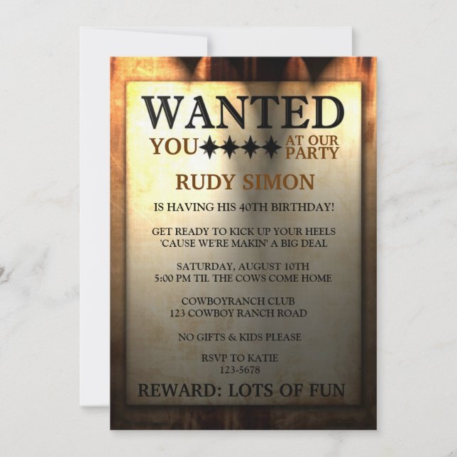 Sheriff's Wanted Poster Invitations (Front)