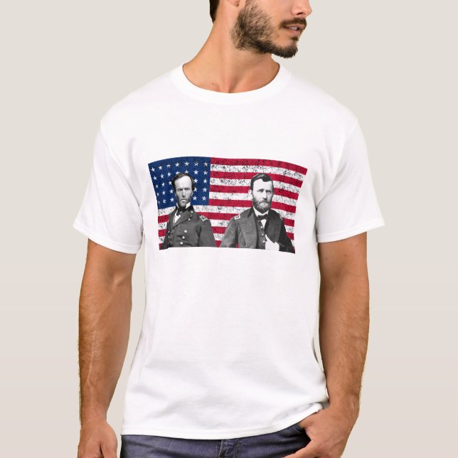 Sherman and Grant with The American Flag T-Shirt (Front)