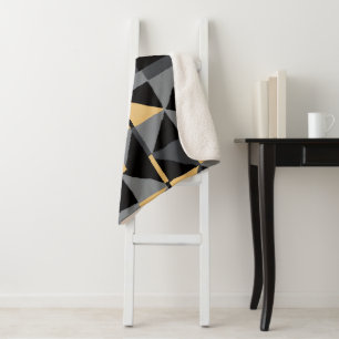 Sherpa Blanket Black, Gray and Gold Geometry