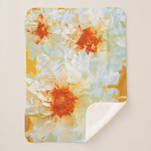 Sherpa Blanket Flowers White Orange Cubist