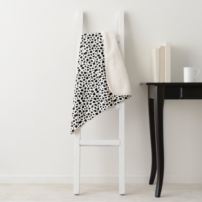 Sherpa Blanket-Large-Black and White Spotted Print Sherpa Blanket (In Situ)